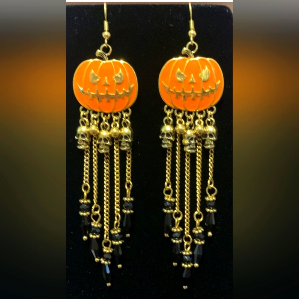 Halloween Pumpkin Dangle Hook Earrings